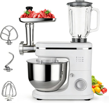 3-in-1 Stand Mixer with Meat Grinder Juicer for Kitchen, 6 Quart Tilt-Head Electric Mixer
