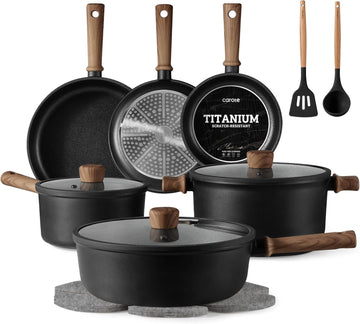 CAROTE Nonstick Pots and Pans, Induction Titanium Cookware Set 16pcs Kitchen Cooking Sets