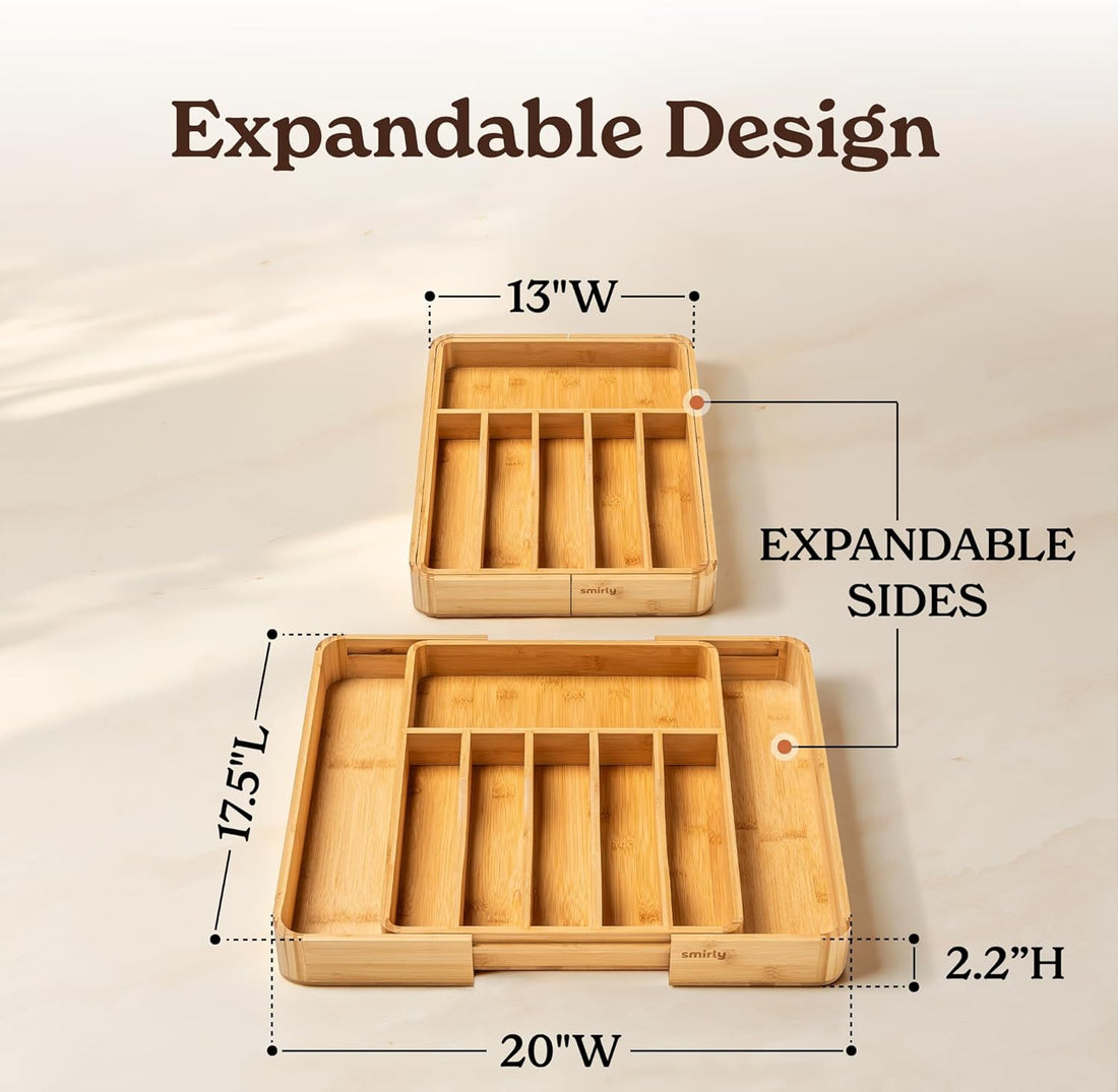 SMIRLY Silverware Drawer Organizer – Bamboo Kitchen Drawer Organizer
