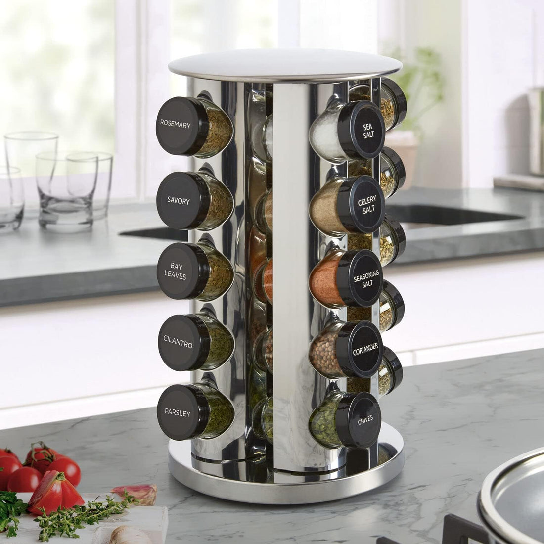Kamenstein 20 Jar Revolving Countertop Spice Rack with Spices Included