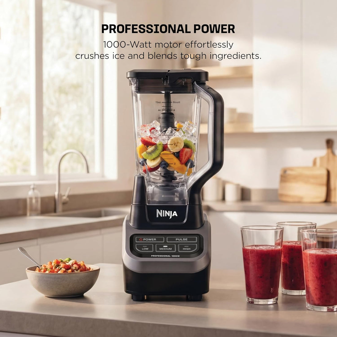Ninja Professional Blender, Smoothie Blender, Drink Mixer, Grinder, Ice Crusher, Frozen Fruit