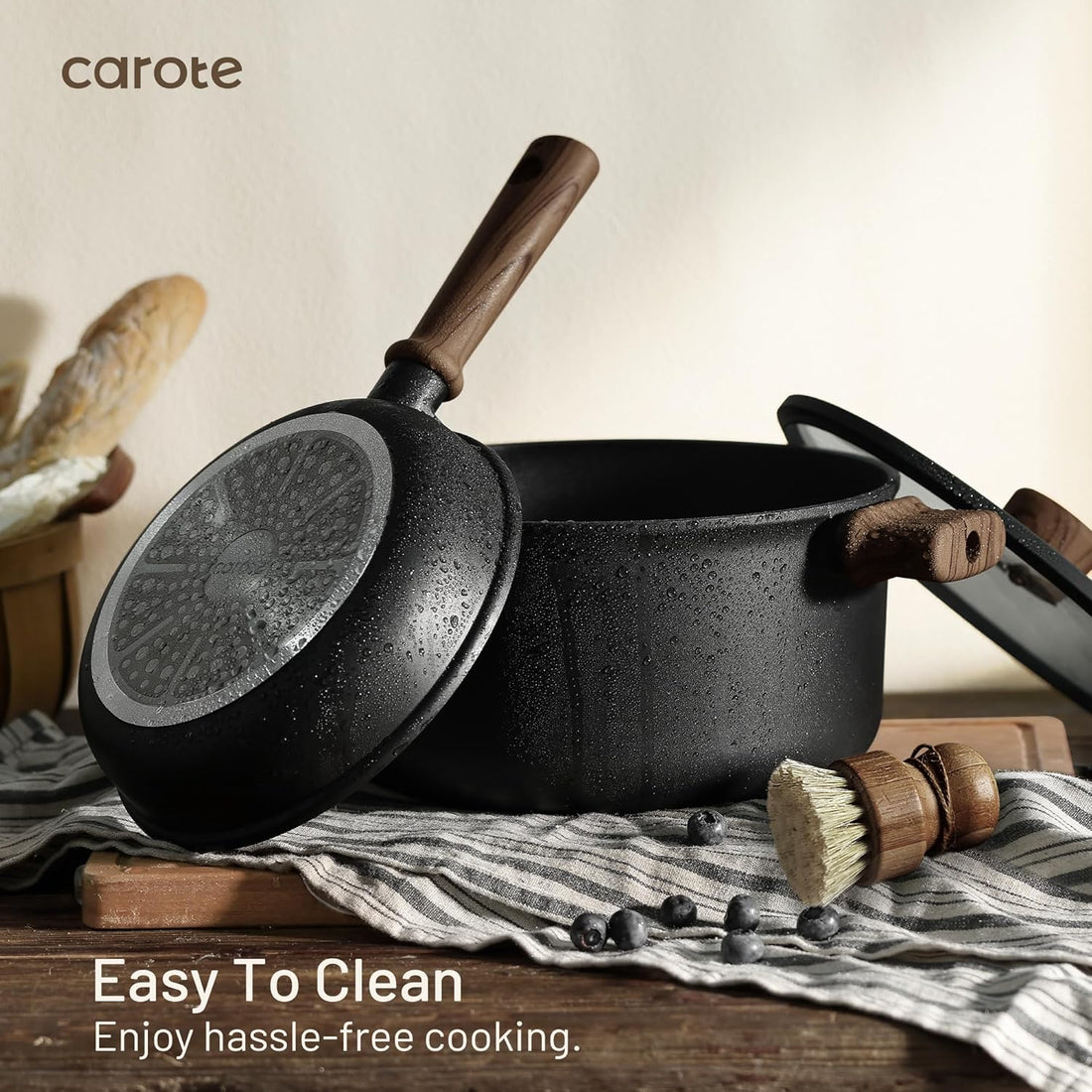 CAROTE Nonstick Pots and Pans, Induction Titanium Cookware Set 16pcs Kitchen Cooking Sets