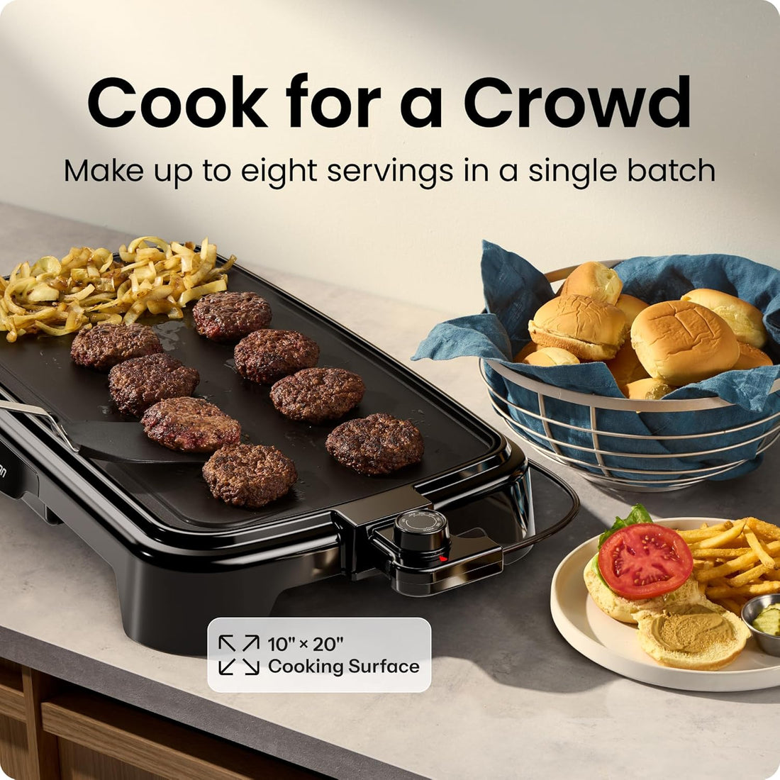 Chefman XL Electric Griddle with Removable Temperature Control, Immersible Flat Top Grill, Burger, Eggs, Pancake Griddle