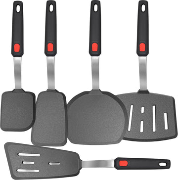 Mixed 5 Piece Silicone Spatula Set, 600F Heat-Resistant No-Melt Rubber Spatula Handle and Blade